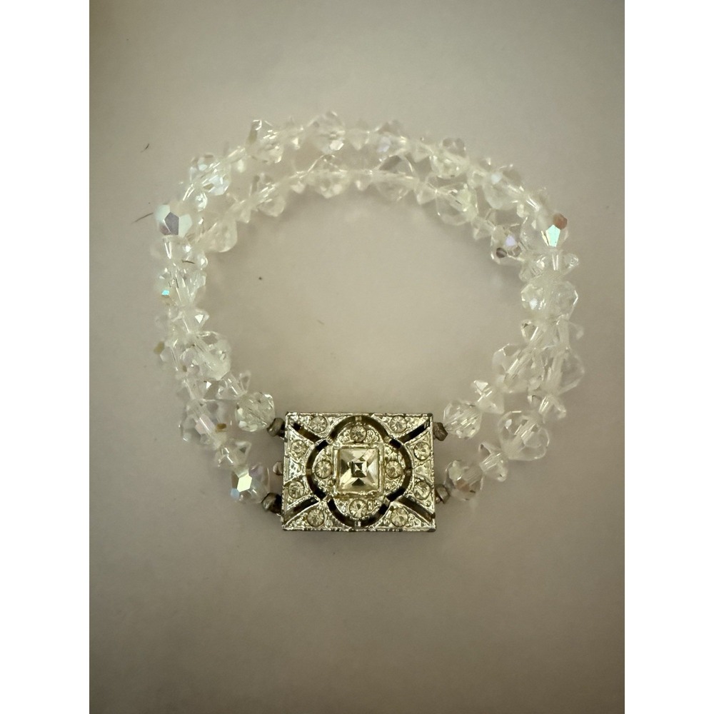 Vintage Aurora Borealis Bracelet With Silver Tone Rhinestone Clasp